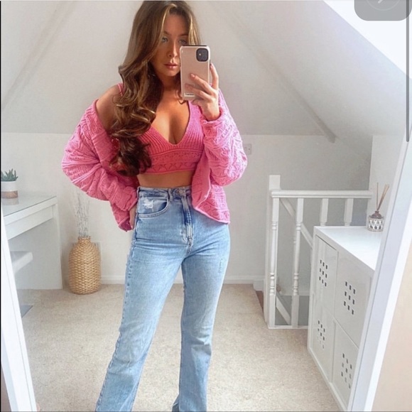 ZARA 2 Pieces Knit Jacket And Matching Cropped Top Blue M - Picture 2 of 10